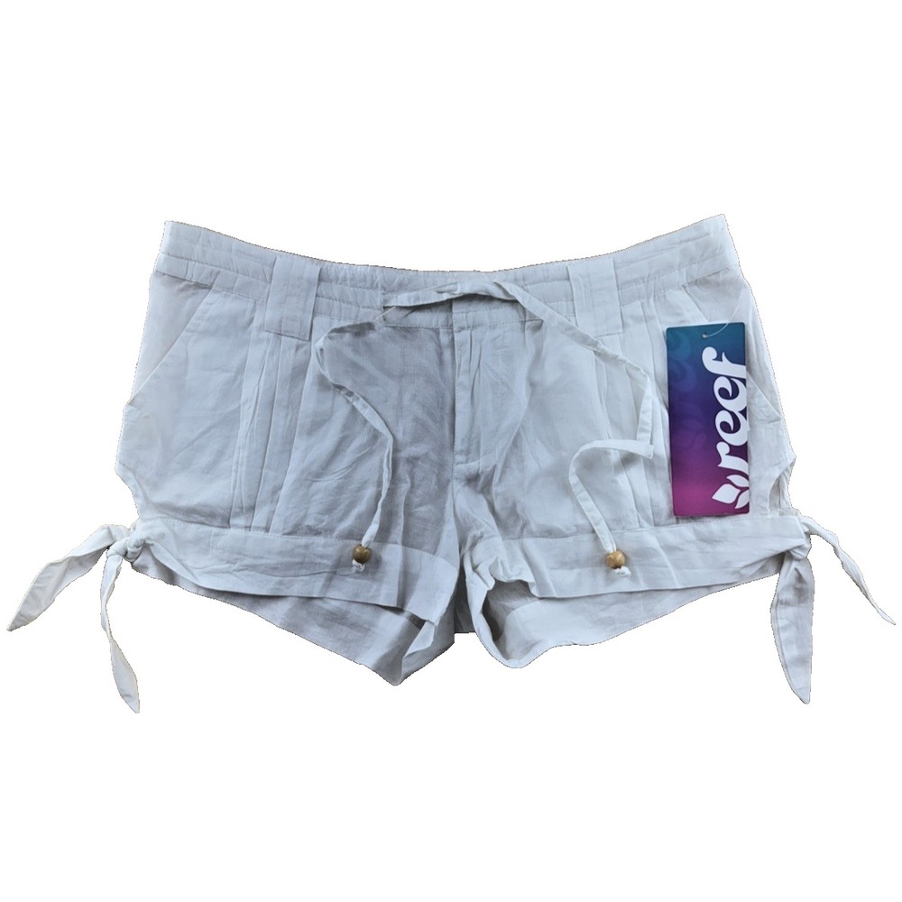 Reef‎ Solid Short White Y2K Shortie Shorts Size 3 Low Rise Side Ties Surfer Girl